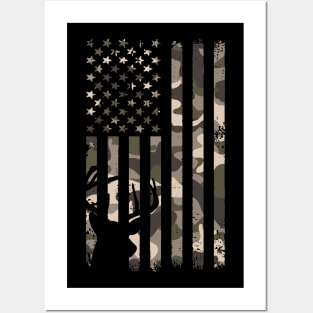 Deer Hunting Camouflage American Flag Posters and Art